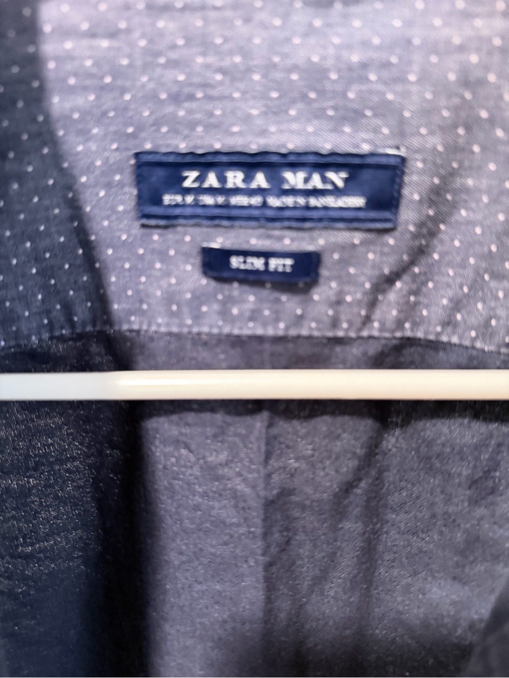 Zara Man Navy Blue Slim Fit Shirt with Subtle Polka Dot Lining